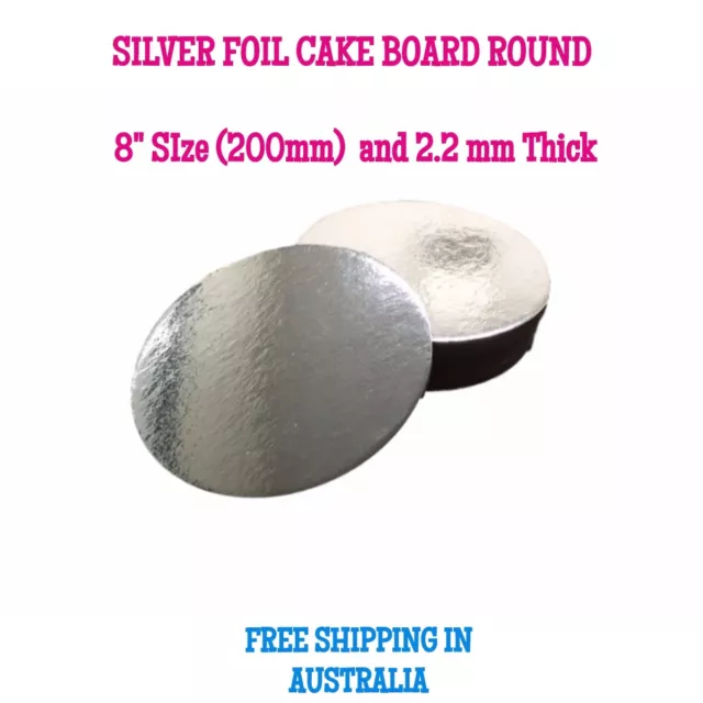 8" Inch Cardboard Cake Board Round Silver Thickness 2mm Premium Board cakeboards