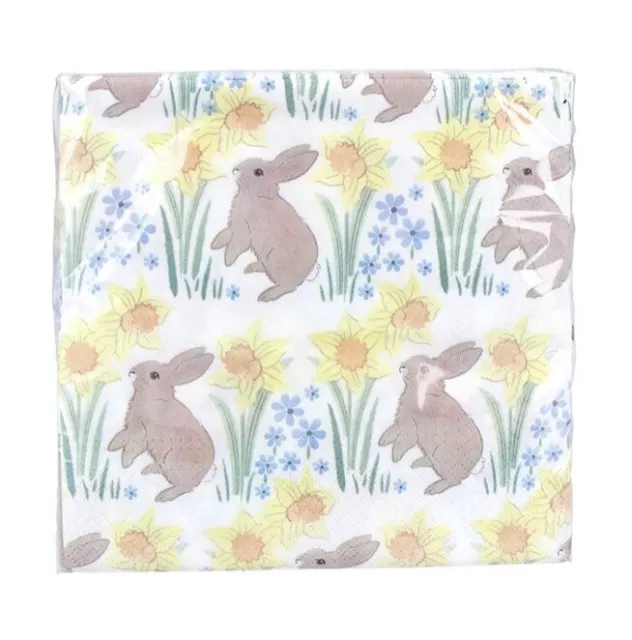 Pack of 20 - Bunny & Daffodil Easter Paper Table Napkins - Gisela Graham