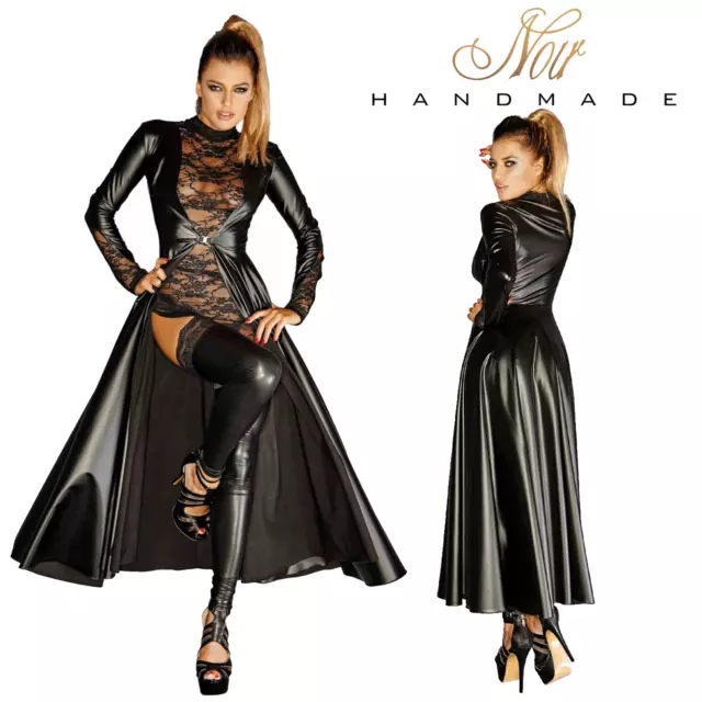 NOIR HANDMADE Long Black Faux Leather Wet look gown Coat Wet effect BDSM Dress