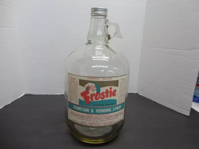 Frostie Root Beer Soda Fountain Syrup Jug Blue Paper Label 1 Gal Camden,N.j.