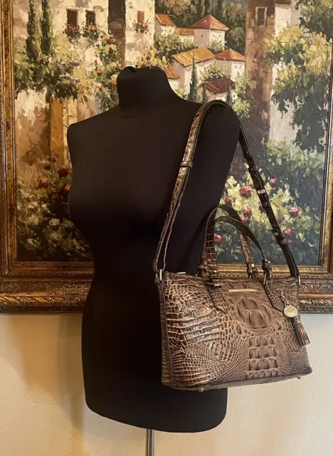 Brahmin Asher Satchel Crossbody Brown Melbourne Croc Embossed Leather