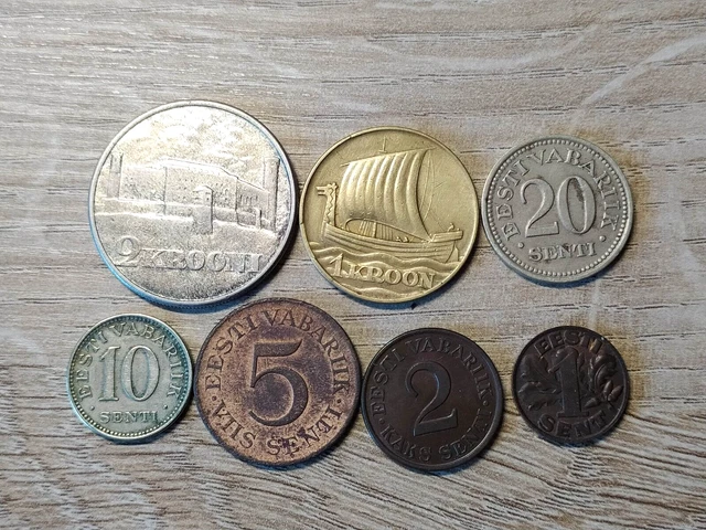 Estonia set of 7 coins 2+1 kroon 20+10+5+2+1 cent 1929-1935