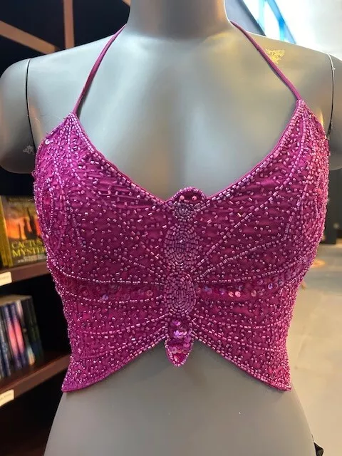 Y2K Wet Seal pink beaded butterfly halter tie top size small