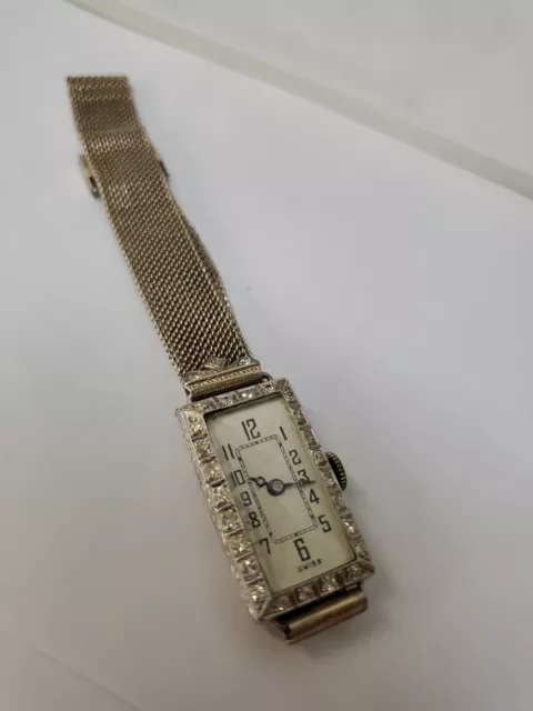 Vintage Swiss Lady Diamond Watch by Goering, Platinum, 14kt White Gold bracelet