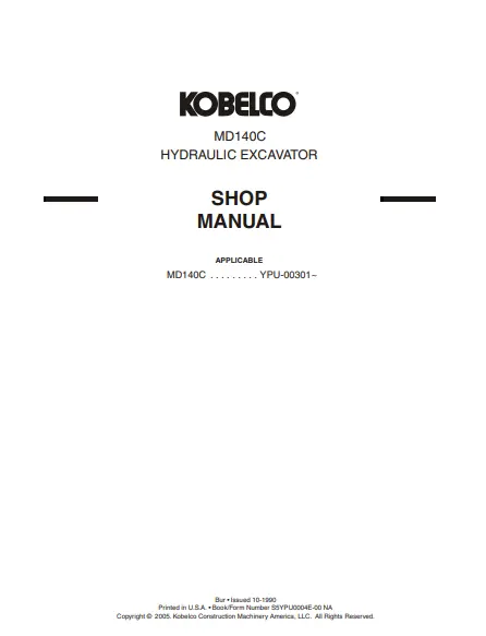 Kobelco Md140C Hydraulic Excavator Service Manual Comb Binded