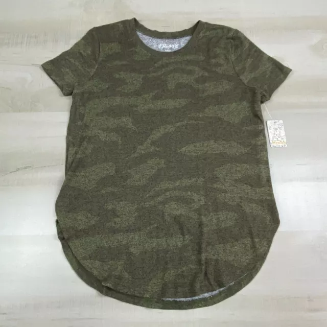 Mudd Womens T-Shirt Small Juniors Green Camouflage Camo Rounded Hem Soft New