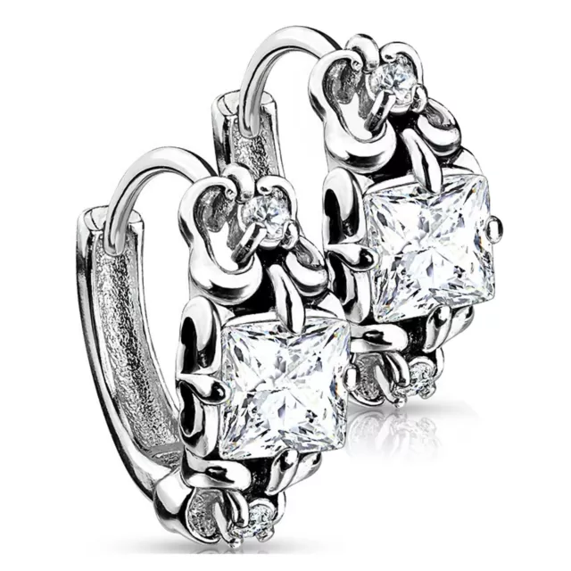 Womens Victorian Style Cubic Zirconia 316L Stainless Steel Hoop Huggie Earrings 3