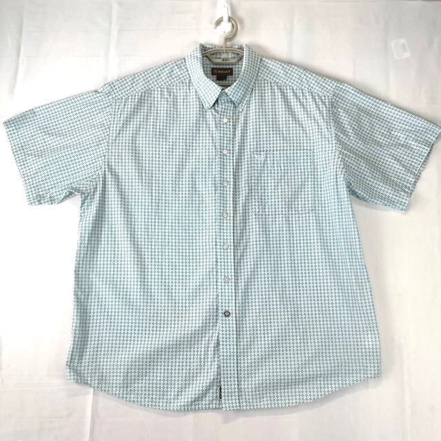 Ariat Shirt Mens 2XL Blue Short Sleeve Pocket Button Down Cotton Western Shirt