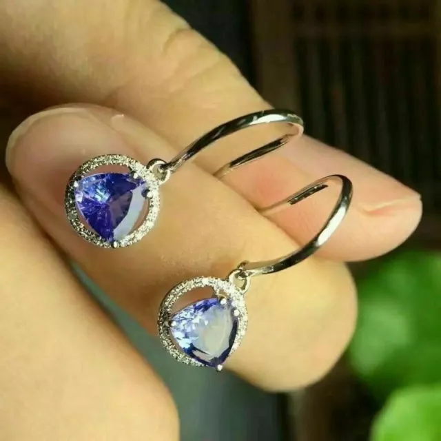 2Ct Trillion Lab Created Tanzanite Drop & Dangle Earrings 14k White Gold Plated