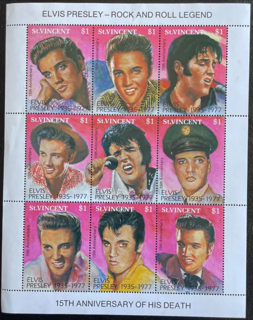 Elvis Presley King Of Rock & Roll Mint Block Of 9 Stamps Music Legend