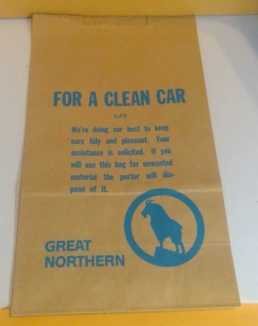 Vintage Great Northern Railway Clean Car Paper Bag Gnry Railroad Train Rocky