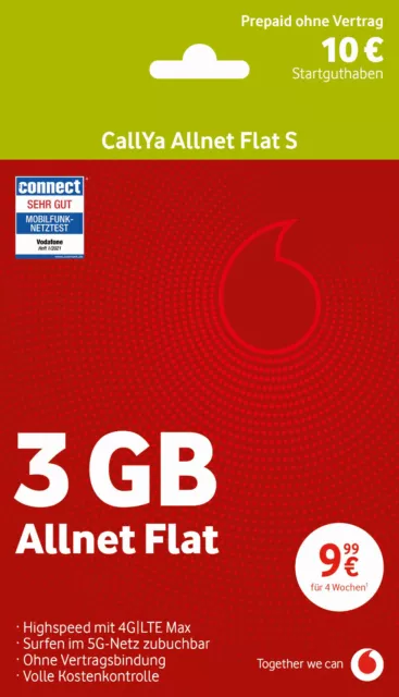 WOW✔ Vodafone CallYa Allnet Flat S ✔ Prepaid Sim Karte D2 Netz inkl. 3 GB Daten✔