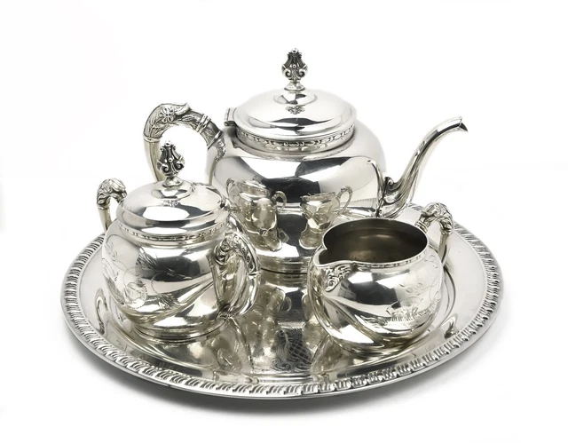 Quadruple Silver Plate WR Tea or Coffee Set of 3 on Leonard Tray  - SLV157