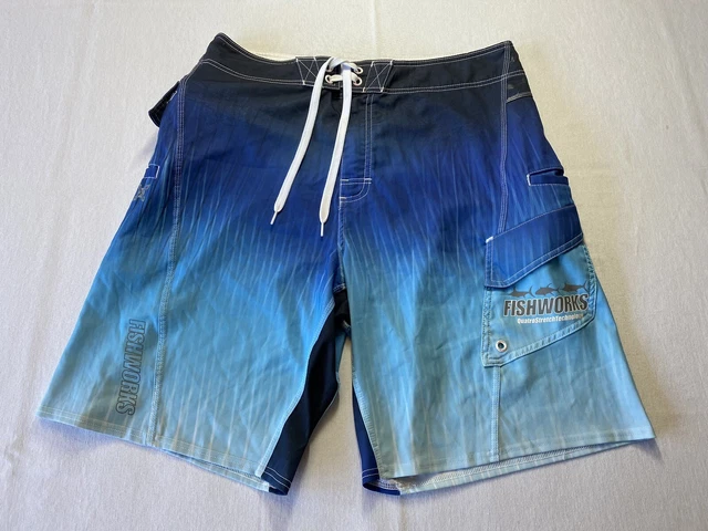 Fishworks Quality Stretch Men’s Fishing Boardshorts Outdoor Swim Beach Size 36