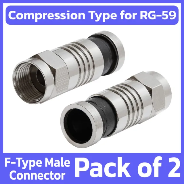 2 Pack F-Type Compression Connector for RG59 Coaxial Cable Coax Wire Waterproof
