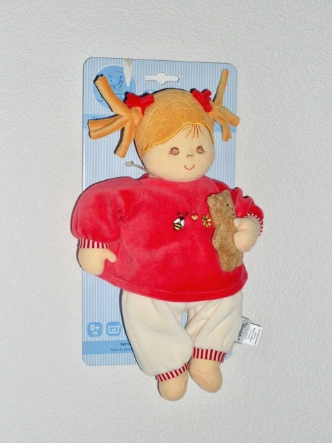 Sterntaler Puppe Magdalena rot beige Mädchen Bär Stoffpuppe 28 cm Neu auf Pappe