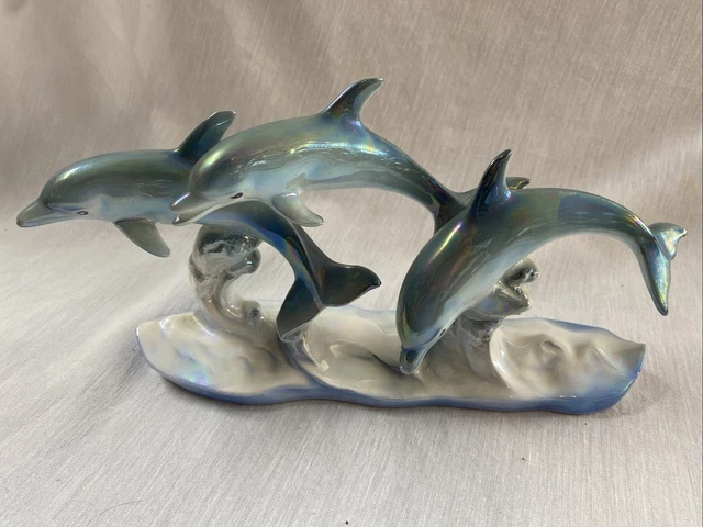 NORCREST Iridescent Dolphin Trio Figurine Jumping Waves Vintage