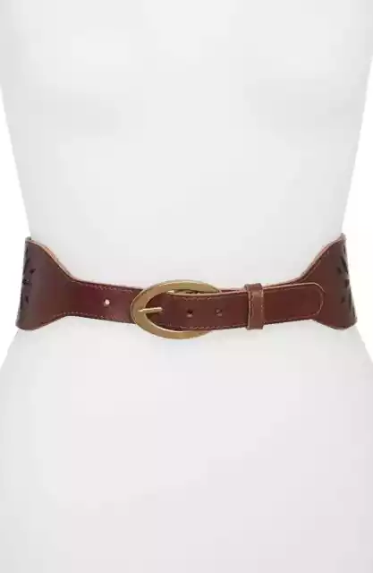 Another Line 273160 Floral Cutout Stretch Back Belt Brown/ Natural Small/Medium