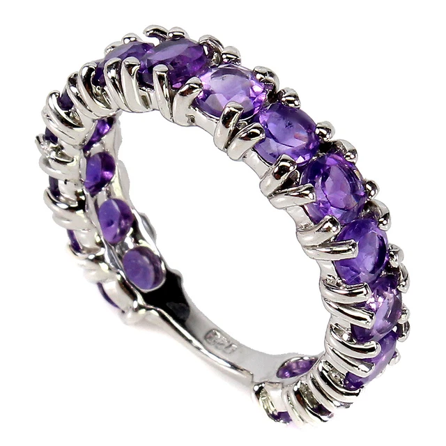 Unheated Round Amethyst 4mm 14K White Gold Plate 925 Sterling Silver Ring Size 9