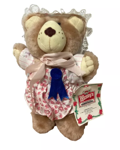 HATTIE FURSKIN  Wendy’s stuffed bear DOLL © 1986  Kid’s Meal  Paper hang tag