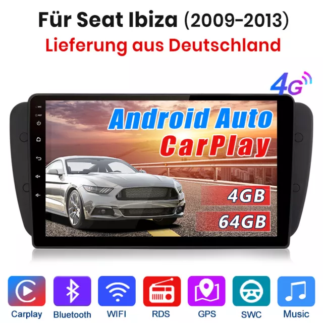 4+64G 9"CarPlay Autoradio GPS Navi Android 12 DAB für Seat Ibiza 6j 2009-2013