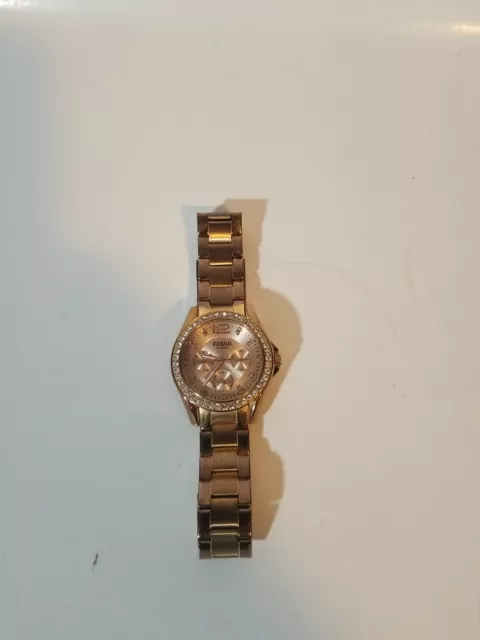 Fossil Women's Watch ES2811 Rose Gold Tone Stainless Steel Riley Multifunction