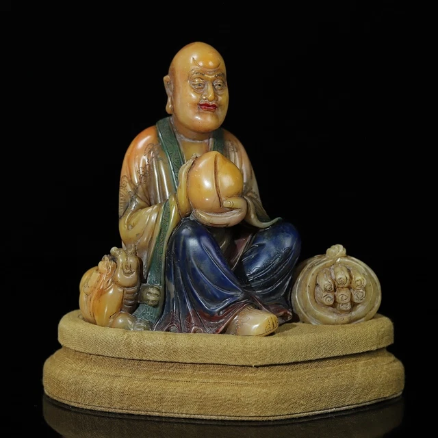 Chinese Exquisite Handmade Lohan carving Shoushan Stone Statue