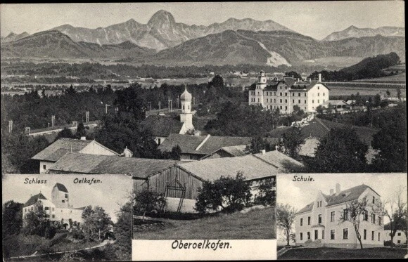 Ak Oberölkofen Grafing bei München, Schule, Schloss Ölkofen, Gebirge - 10305959