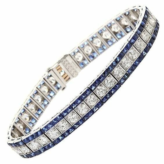 12 Ct Round Cut Simulated Blue Sapphire Tennis Bracelet 14K White Gold Plated