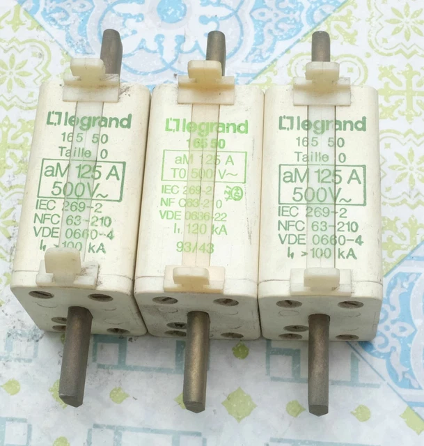 3X Legrand 0 165 50 Cartouche 125A couteau aM taille 0 avec voyant Lot de 3