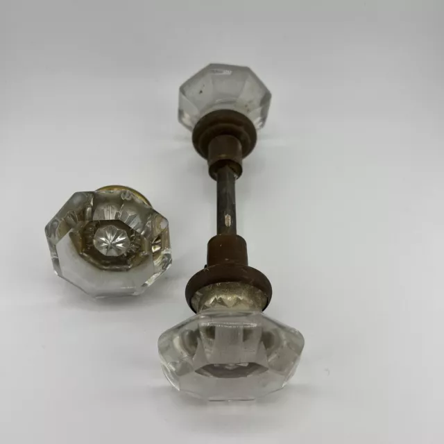 Vintage 8 Sided Crystal Door Knob Set Reclaimed