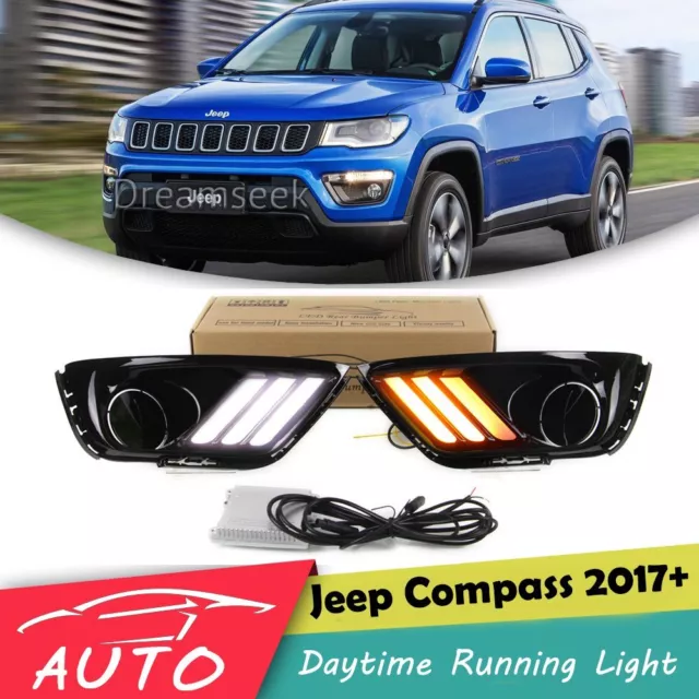 2x DRL Pour Jeep Compass 2017 2018 LED Lumière Diurne Feux Jour Clignotant Lampe