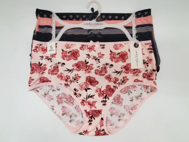 LAURA ASHLEY 5-Pack Womens Plus 1XL 2XL Brief Panties Black Pink Mauve Prints