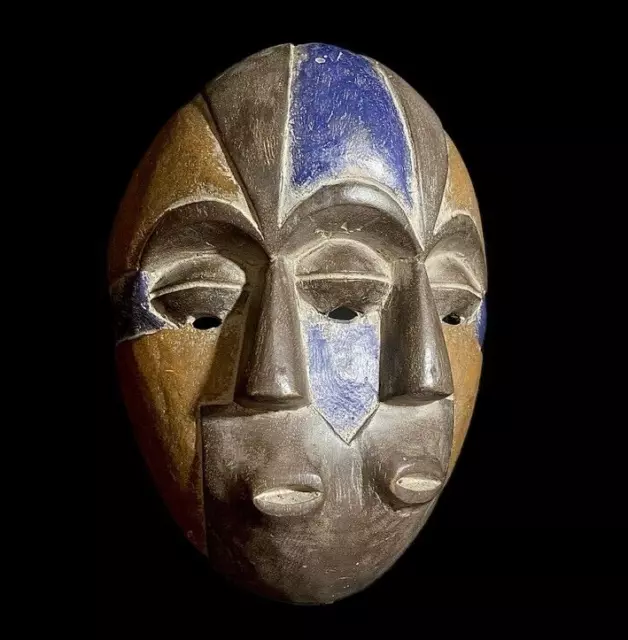 African Mask Tribal Face Wood Hand Carved Vintage Wall Hanging Lega Mask-8494
