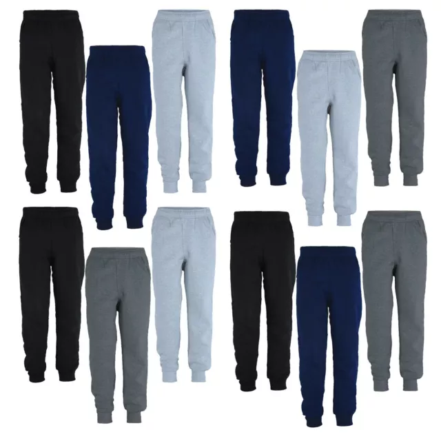 Kids Plain Trousers Boys Pants Girls Tracksuit Jogging Bottoms Bundle (Pack of3)