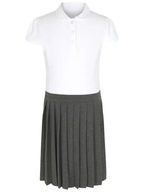 Ex-Store 2-in-1 Girls School Polo Pleated Skirt Dress Grey