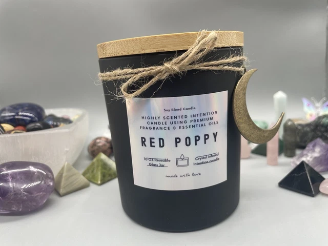Scented Jar Candle 10 Oz Black Jar With Bamboo Lid Red Poppy Scented
