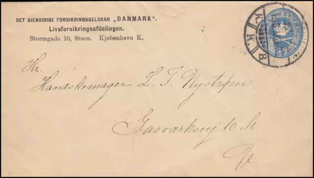 Dänemark Umschlag Krone mit Zepter und Schwert 4 Öre blau, KJOBENHAVN 16.3.1898
