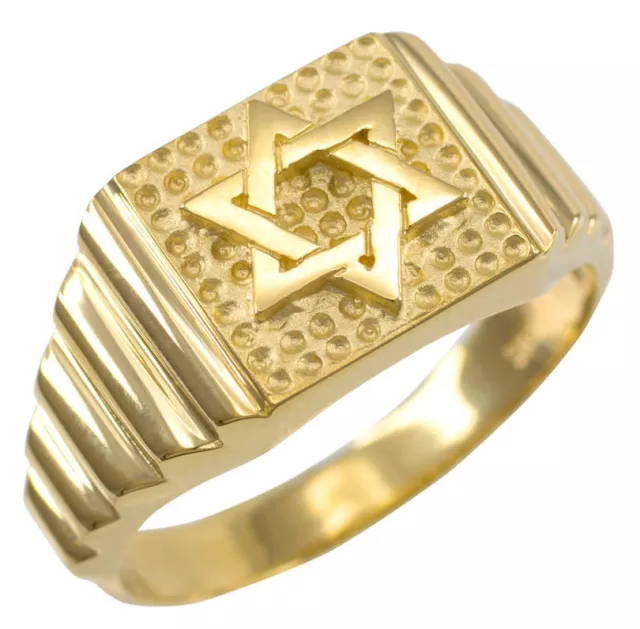 14k Solid Gold Star of David Jewish Men's Ring