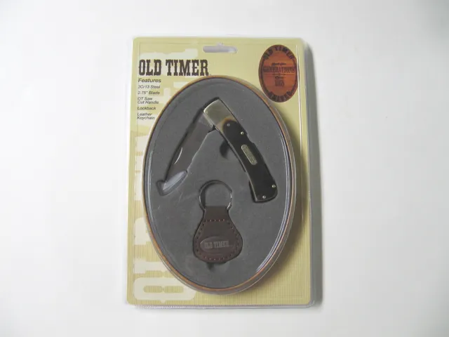 New Old Timmer Schrade Lockback Pocket Knife-Leather Key Chain Collectible Tin