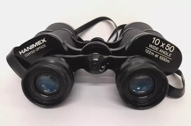 Hanimex Binoculars 10x50 Wide Angle 122m at 1000m Coated Optics in Case