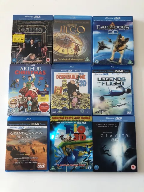 9 X 3D BLU RAY BUNDLE inc GATSBY, HUGO, CATS&DOGS, RIO, GRAVITY , DESPICABLE ME