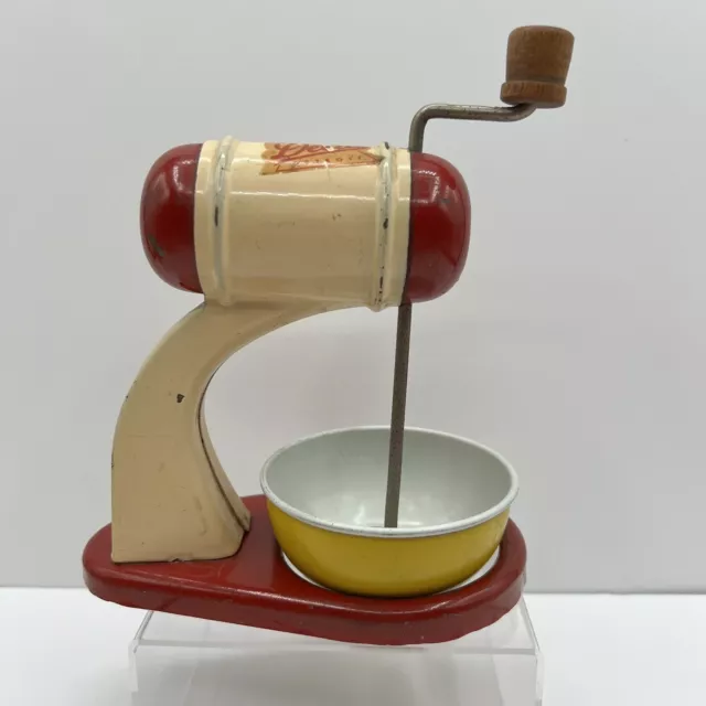Vintage DELTA Detroit Child's Toy Mixer w/Handle & Bowl (1940-50's) Cream & Red