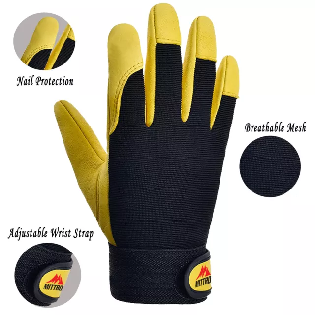 Leather Work Gloves Gardening Thorn Proof Builders Grip Hand Protection Safety 2