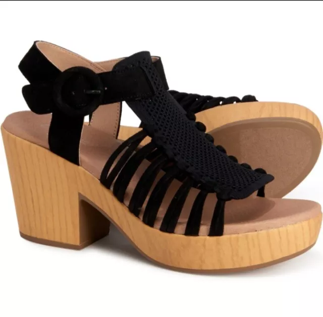 Dr. Scholl's Women's Wood Platform Sandals Beach Front Black Size 11