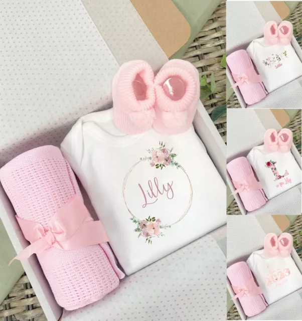 Personalised New Baby Girl Gift Hamper Set