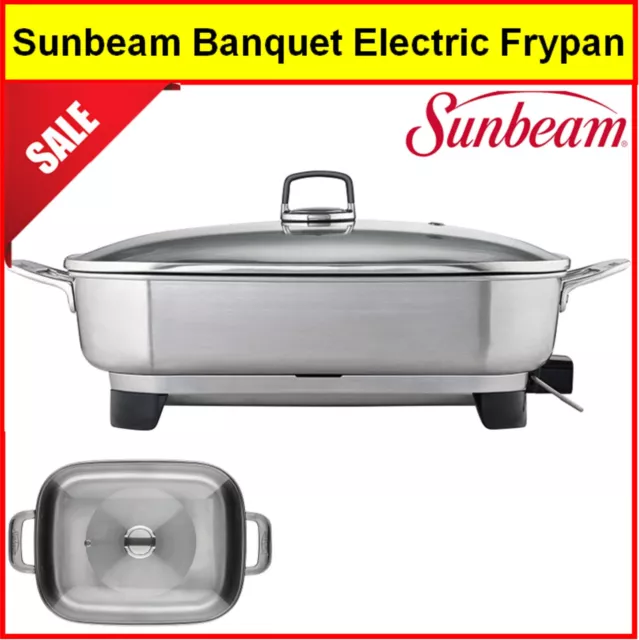 Sunbeam Banquet Frypan Electric Stainless Steel Caravan Portable Fry Pan Cooker