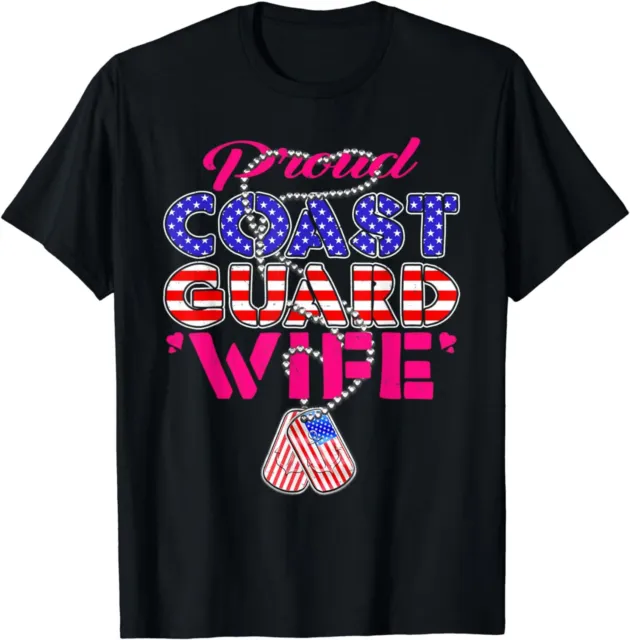 NEW Proud US Coast Guard Wife US Flag Dog Tags Military Gift Idea T-Shirt S-3XL