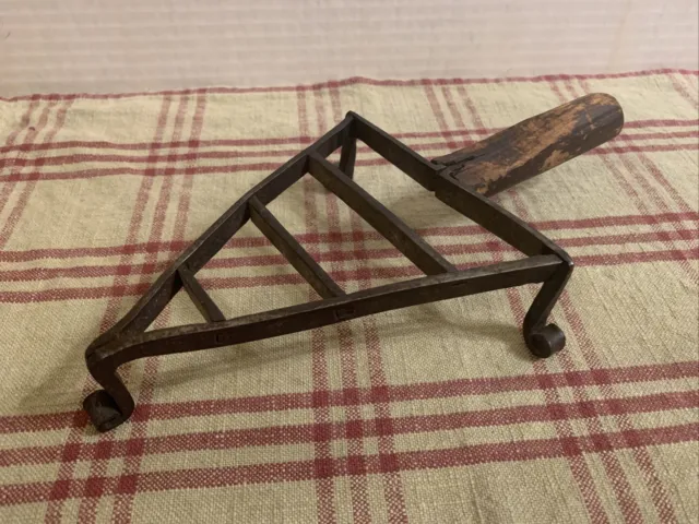18th Century Forged Iron Hearth/ Camp Trivet W Great Triangle Form & Curled Feet