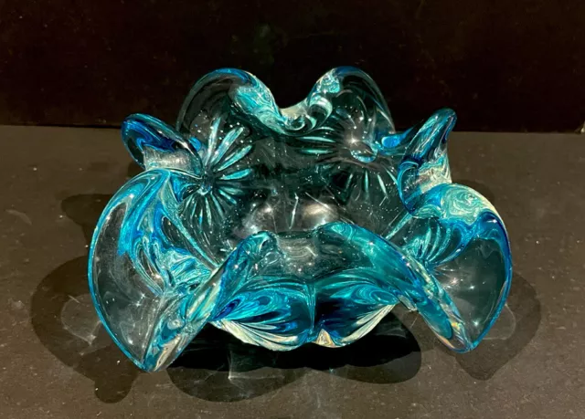 Art Glass Tricorn Bowl Josef Hospodka Chribska Glassworks Bohemia Ashtray Czech
